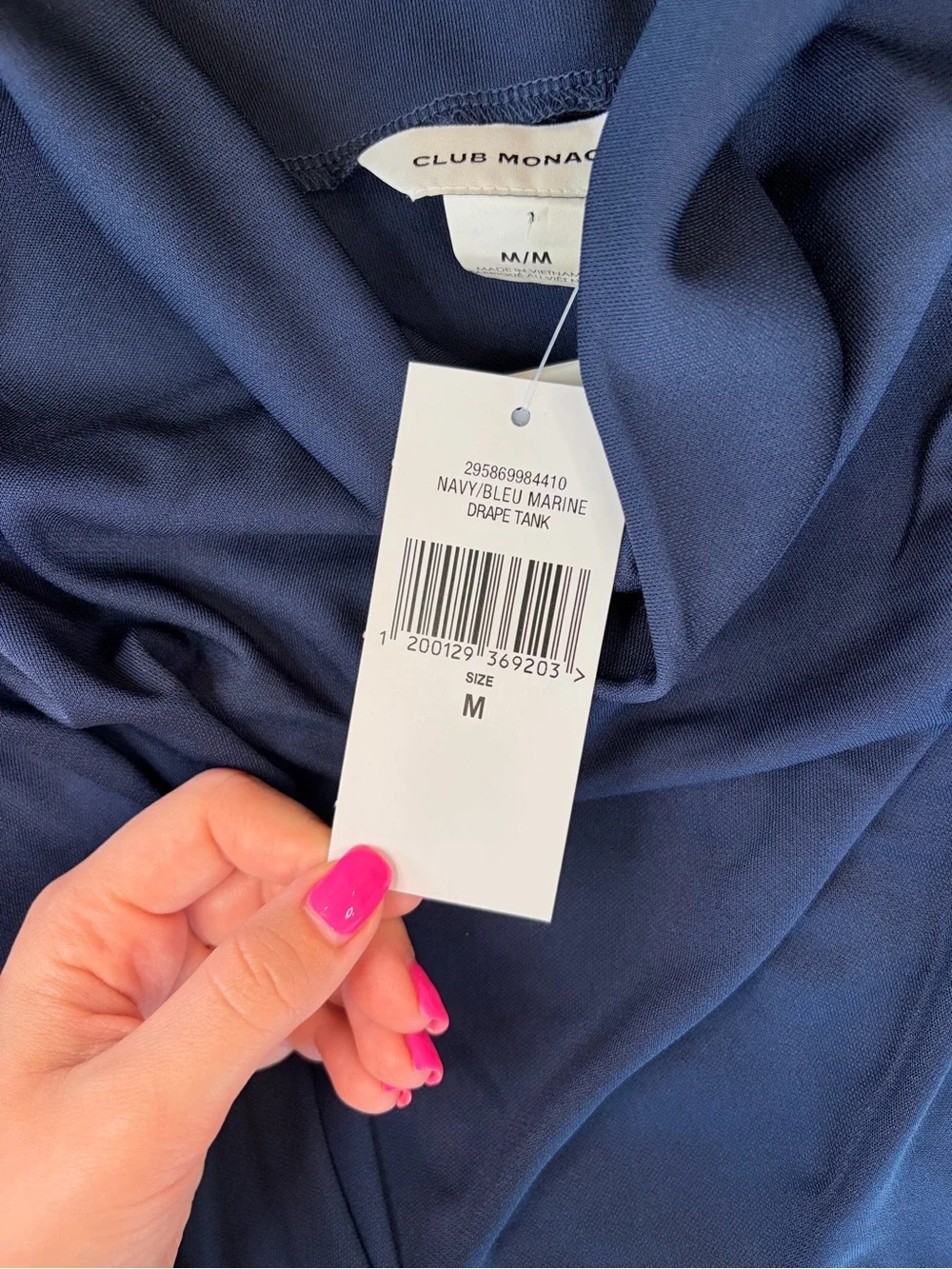 NWT Club Monaco Navy Blue Drape Neck Sleeveless Blouse Tank Top Medium - Picture 3 of 6